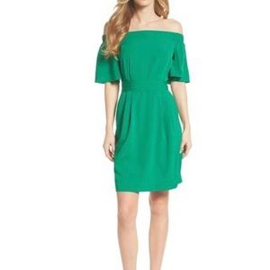 Eliza J Off The Shoulder Obi Dress In Green
